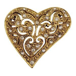1928 Brand Clear Rhinestone Heart Pin Brooch K119